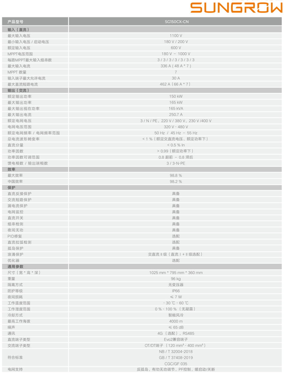 陽光電源光伏逆變器 SG150CX-CN